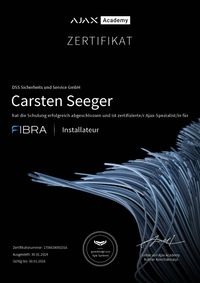 Ajax Fibra Installer certificate (de). Carsten Seeger