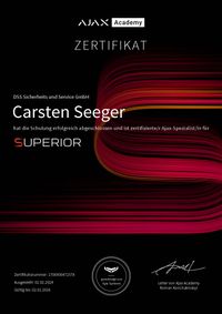 Ajax Superior Installer certificate (de). Carsten Seeger